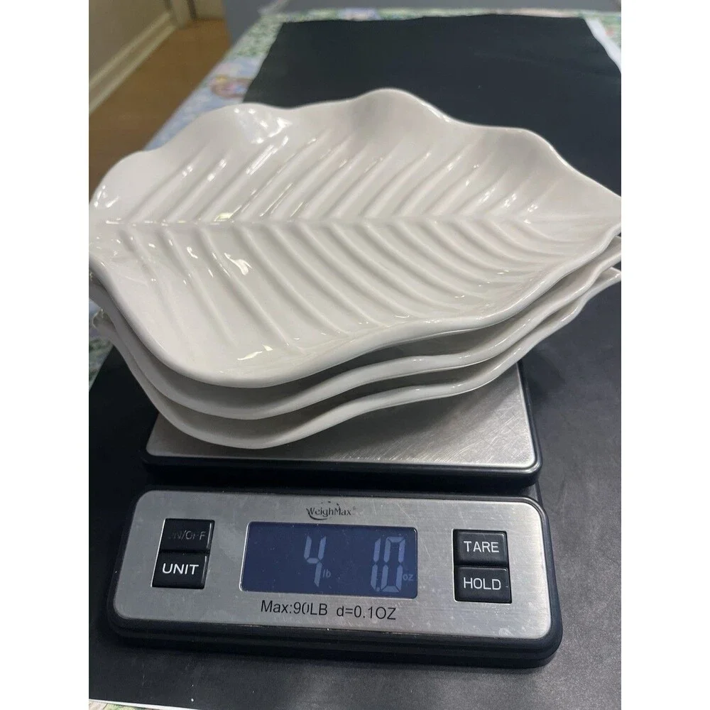 3pc Pottery Barn White Leaf 10” Plates